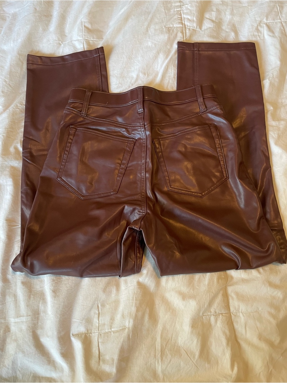Abercrombie & Fitch Brown Faux Leather 90s ultra high rise Straight-Leg Pants - Picture 4 of 5